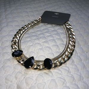 Express Gold Chain Necklace with Black Jewels NWT
